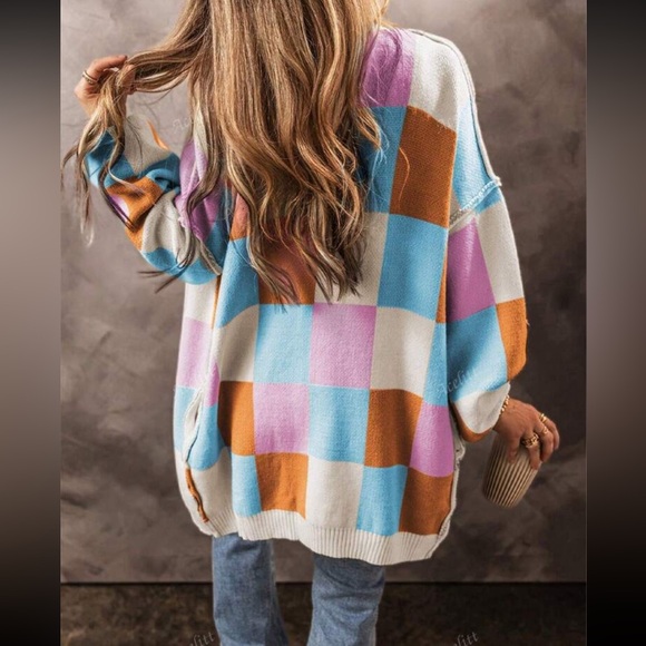 Luxe Color Block Long Sleeve Open Front Knit Swearer Cardigan - Picture 7 of 10